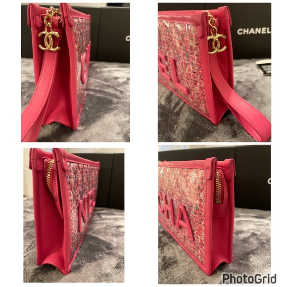 CHANEL PINK CHA - NEL WRISTLET/CLUTCH - Picture 7 of 11
